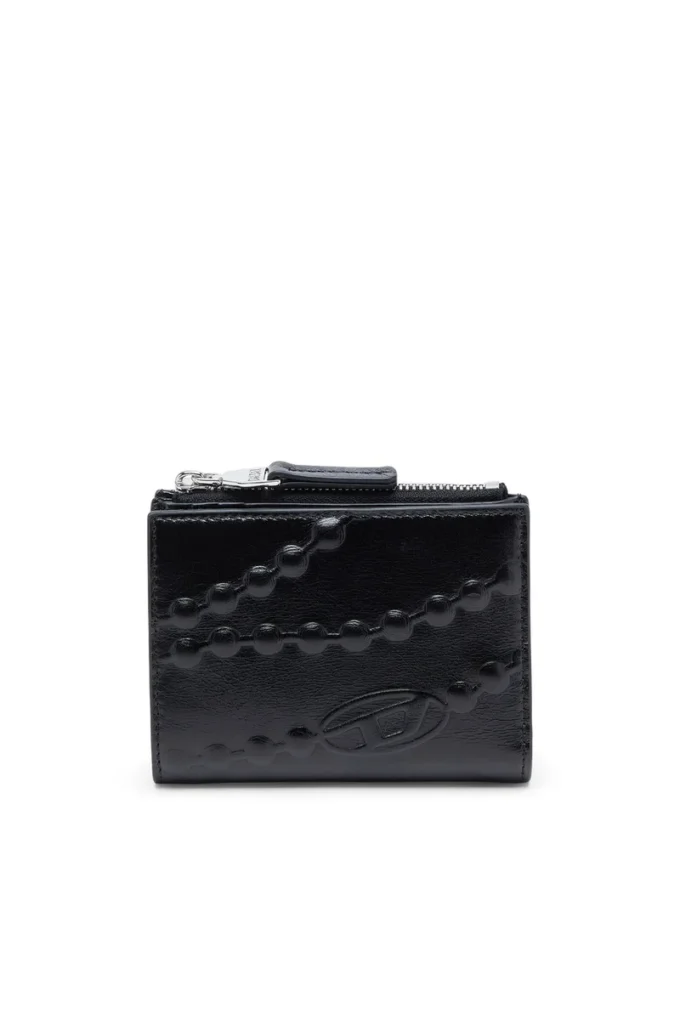 bi-fold zip ii Portofel din piele cu motiv lanț în relief