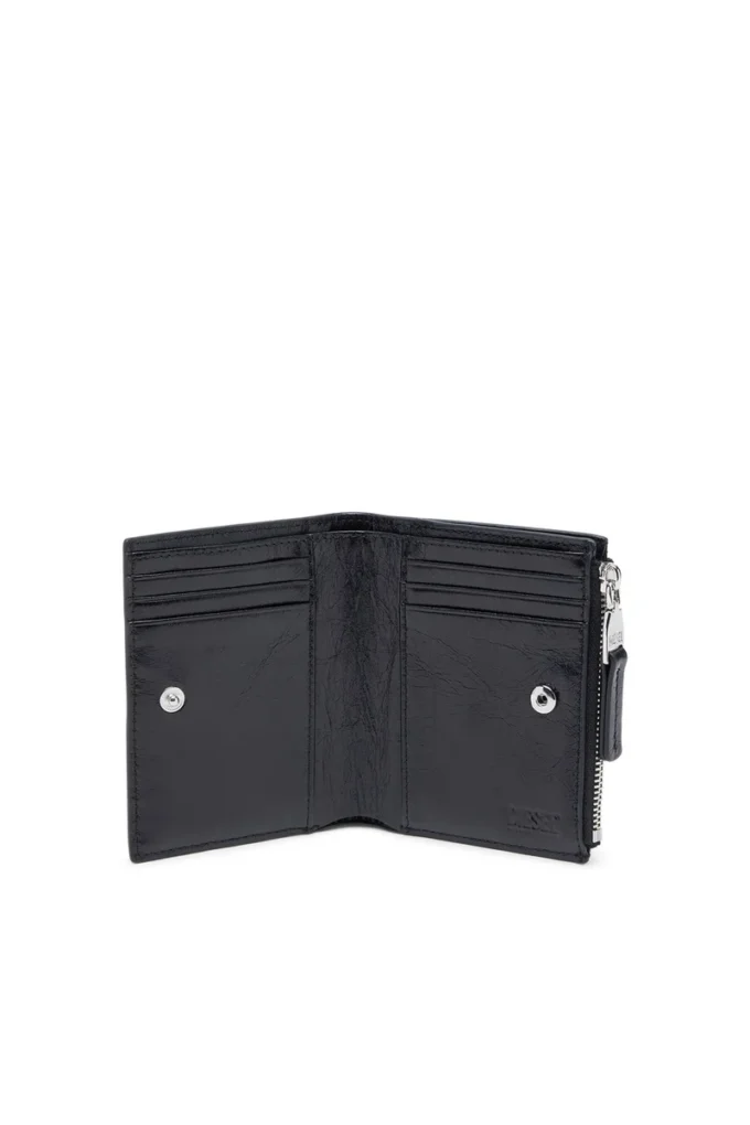bi-fold zip ii Portofel din piele cu motiv lanț în relief