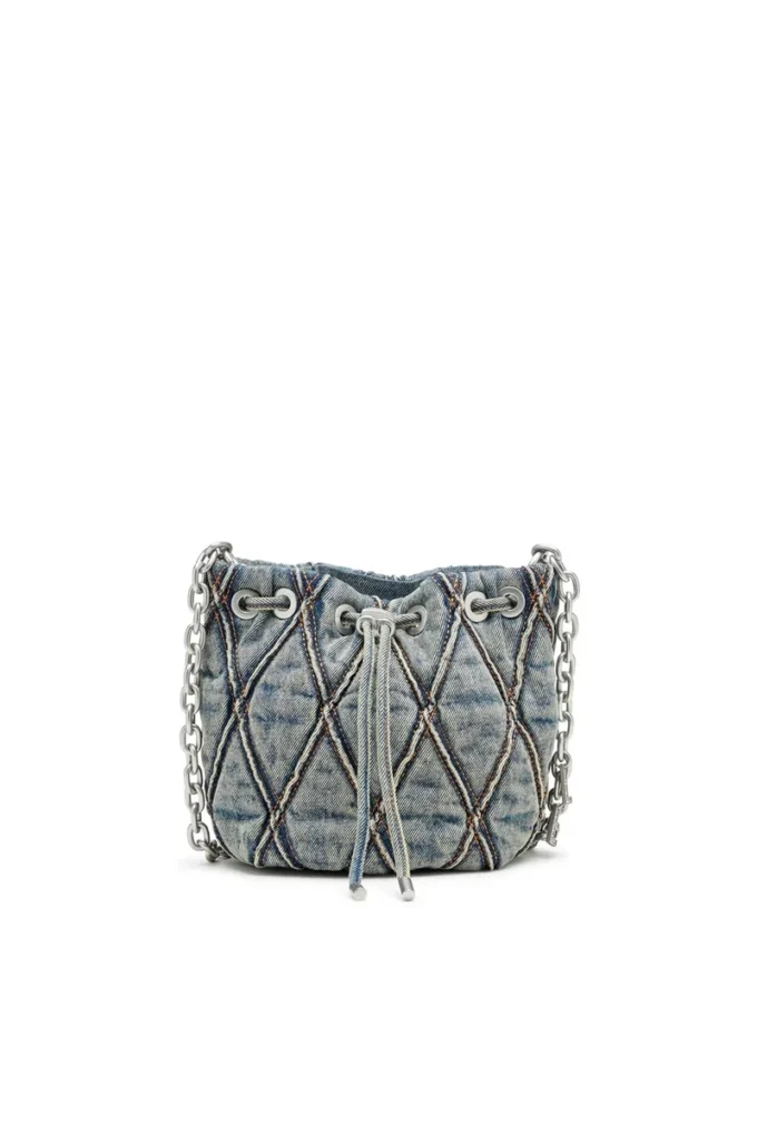 charm-d bucket s Geantă tip sac Charm-D S-Mini din denim matlasat cu model argyle