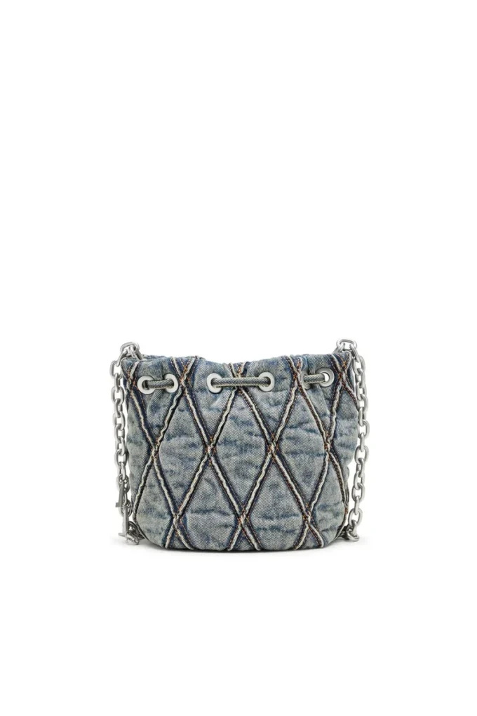 charm-d bucket s Geantă tip sac Charm-D S-Mini din denim matlasat cu model argyle
