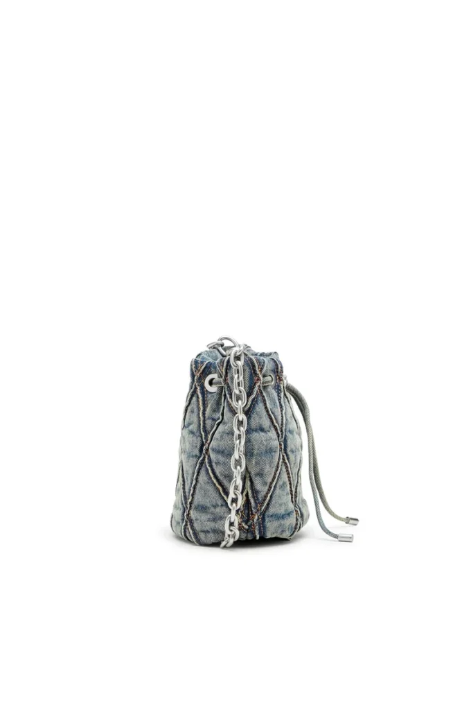 charm-d bucket s Geantă tip sac Charm-D S-Mini din denim matlasat cu model argyle