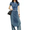 charm-d bucket s Geantă tip sac Charm-D S-Mini din denim matlasat tratat