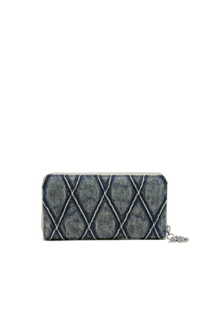 Charm-D continental zip l Portofel cu fermoar din denim matlasat Argyle Charm-D continental zip l Portofel cu fermoar din denim matlasat Argyle