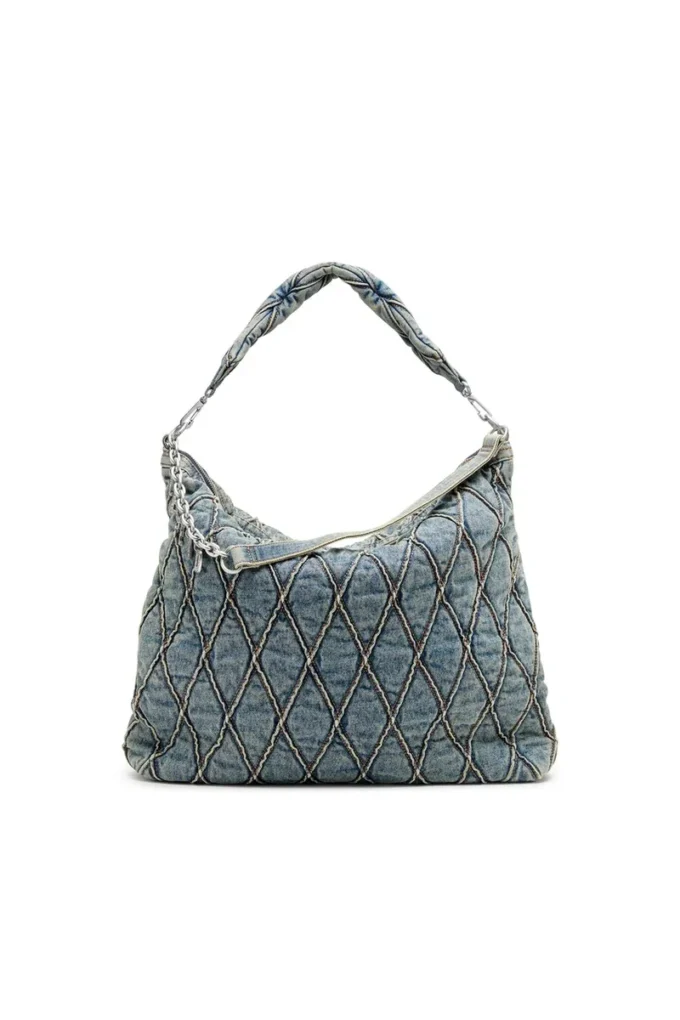 charm-d hobo Geantă Charm-D-Large din denim matlasat cu model argyle