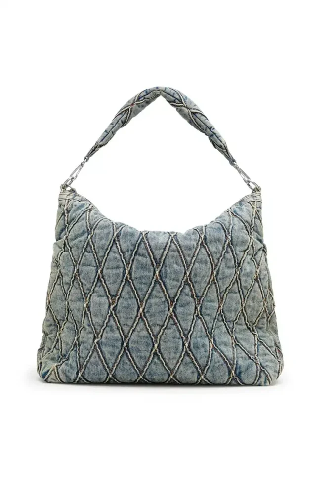 charm-d hobo Geantă Charm-D-Large din denim matlasat cu model argyle