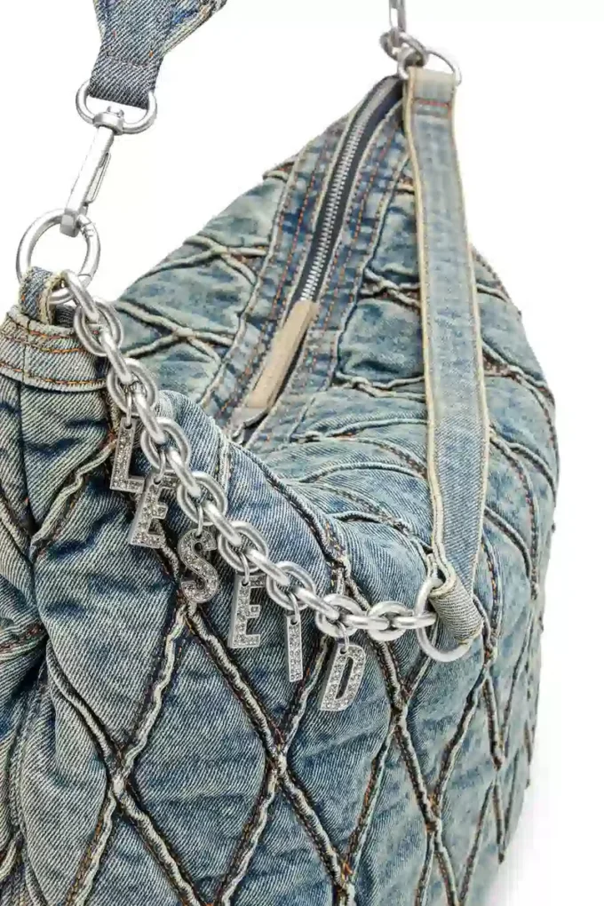 charm-d hobo Geantă Charm-D-Large din denim matlasat cu model argyle