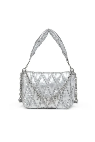 charm-d shoulder m Geantă de umăr Charm-D M din nailon metalizat matlasat