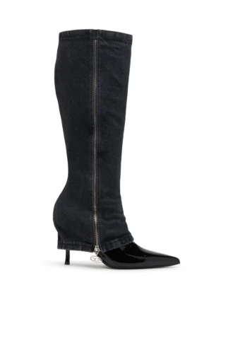 Cizme răsucite D-Venus Cizme D-Venus-Stiletto până la genunchi, cu efect trompe l’oeil de blugi