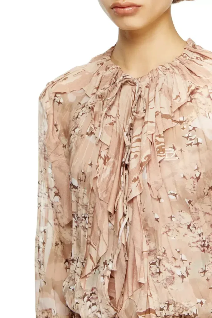 d-azzling-r1 Rochie maxi cu volane din șifon camuflat d-azzling-r1 Rochie maxi cu volane din șifon camuflat