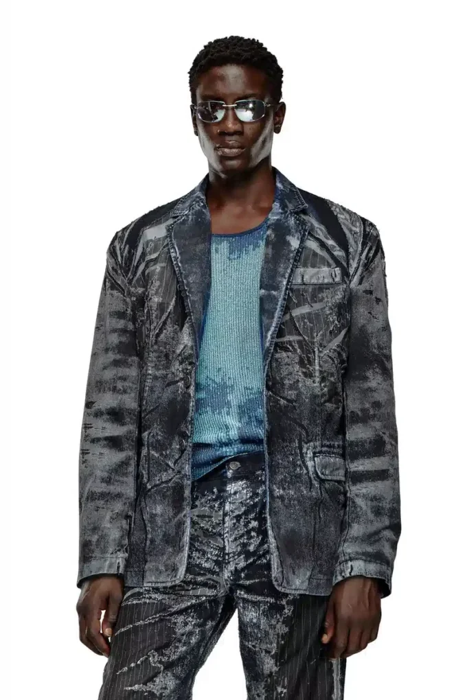 d-bla-dev-fse Blazer din denim devoré cu dungi d-bla-dev-fse Blazer din denim devoré cu dungi