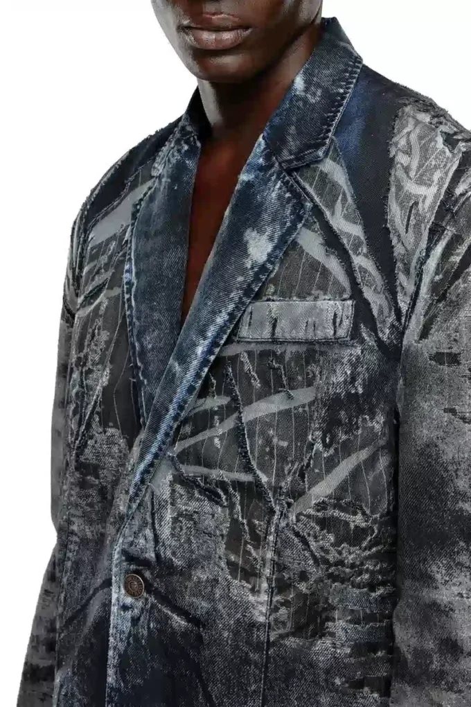 d-bla-dev-fse Blazer din denim devoré cu dungi d-bla-dev-fse Blazer din denim devoré cu dungi