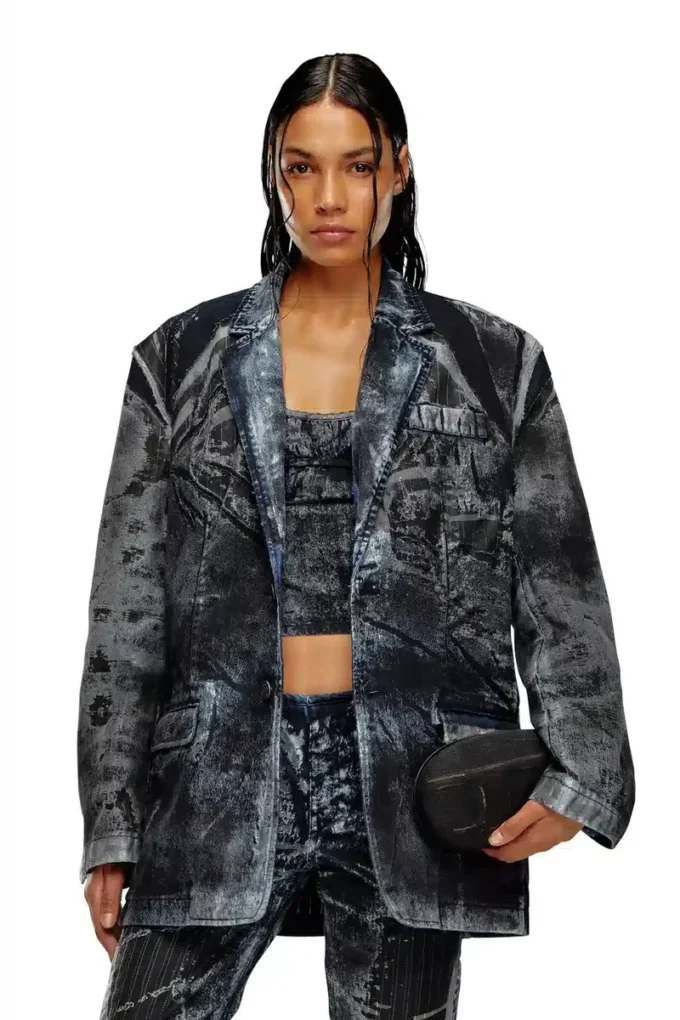 d-bla-dev-fse Blazer din denim devoré cu dungi d-bla-dev-fse Blazer din denim devoré cu dungi