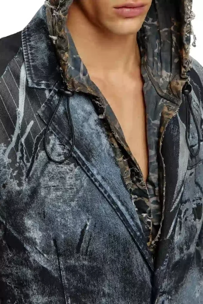 d-bla-long-dev-fse Palton din denim devoré cu dungi subțiri d-bla-long-dev-fse Palton din denim devoré cu dungi subțiri