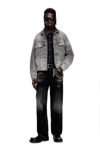 d-denver-s Jachetă trucker din denim cu finisaje din piele în tonuri asortate