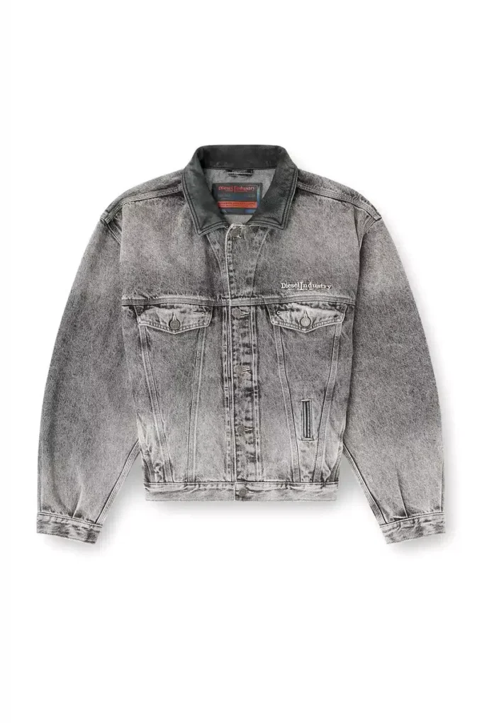 d-denver-s Jachetă trucker din denim cu finisaje din piele în tonuri asortate