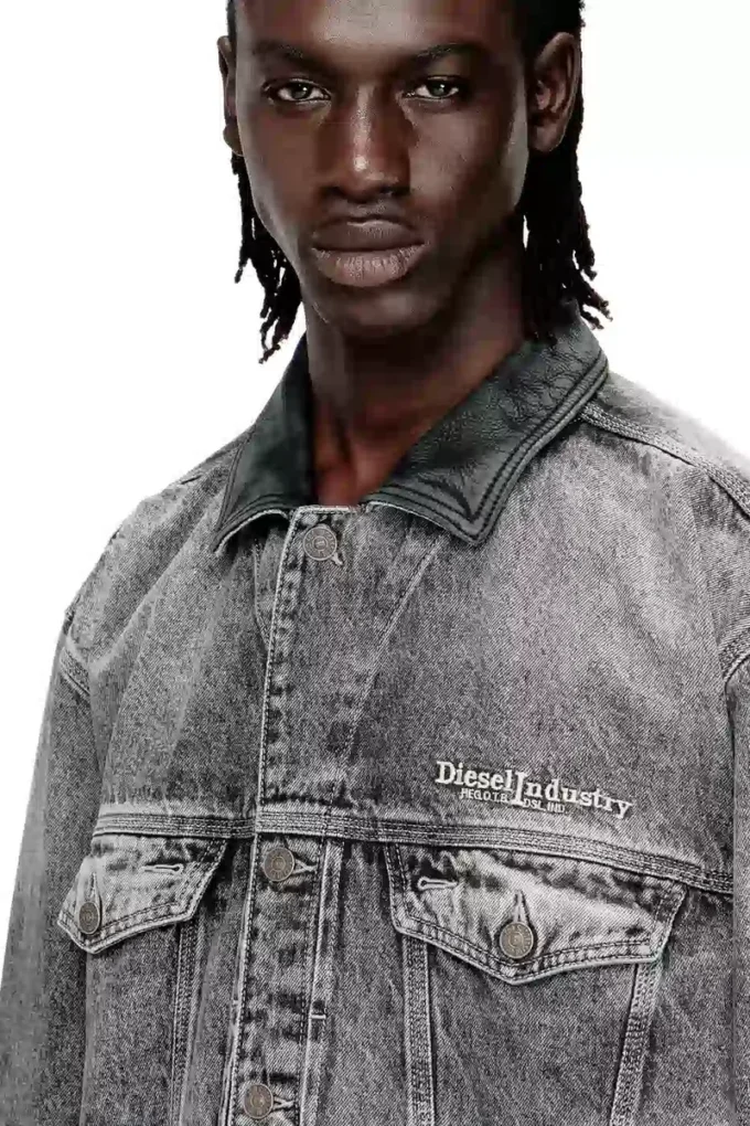 d-denver-s Jachetă trucker din denim cu finisaje din piele în tonuri asortate
