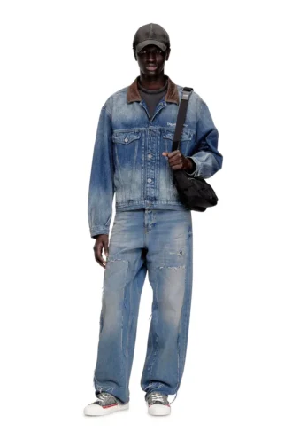 d-denver-s1 Jachetă trucker din denim cu borduri din piele contrastante