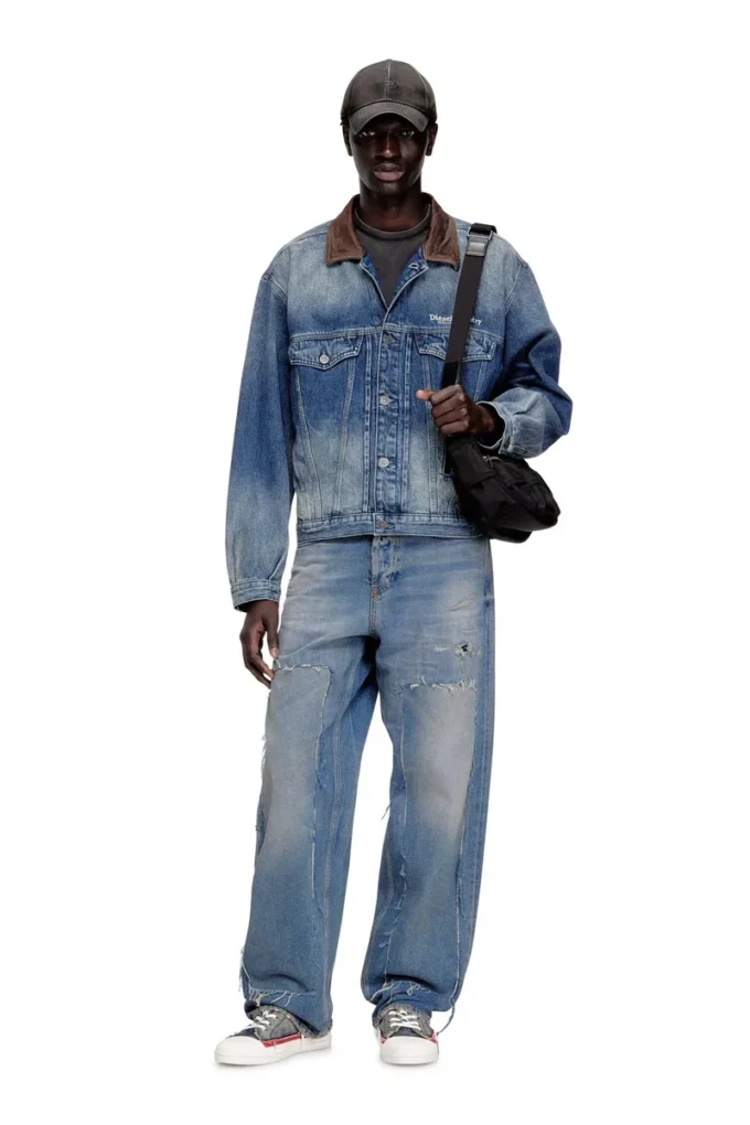 d-denver-s1 Jachetă trucker din denim cu borduri din piele contrastante