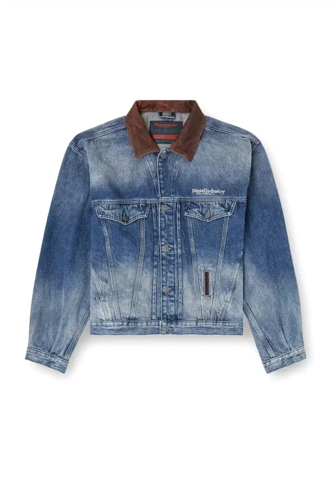 d-denver-s1 Jachetă trucker din denim cu borduri din piele contrastante