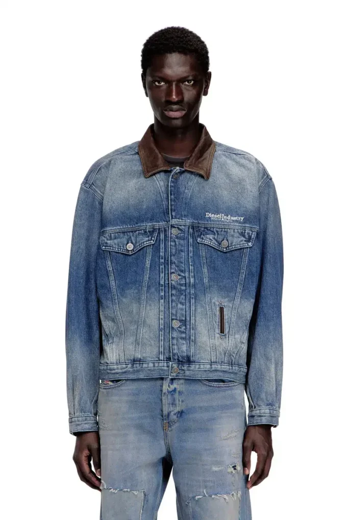 d-denver-s1 Jachetă trucker din denim cu borduri din piele contrastante
