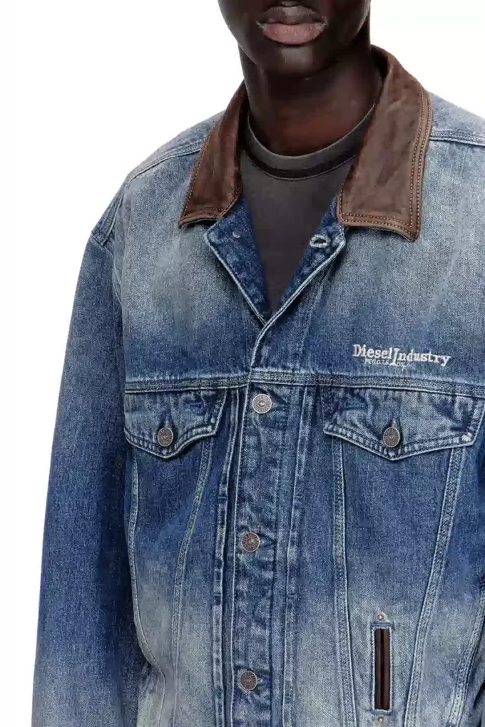 d-denver-s1 Jachetă trucker din denim cu borduri din piele contrastante