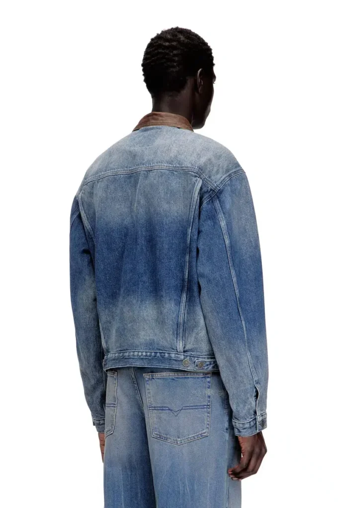 d-denver-s1 Jachetă trucker din denim cu borduri din piele contrastante