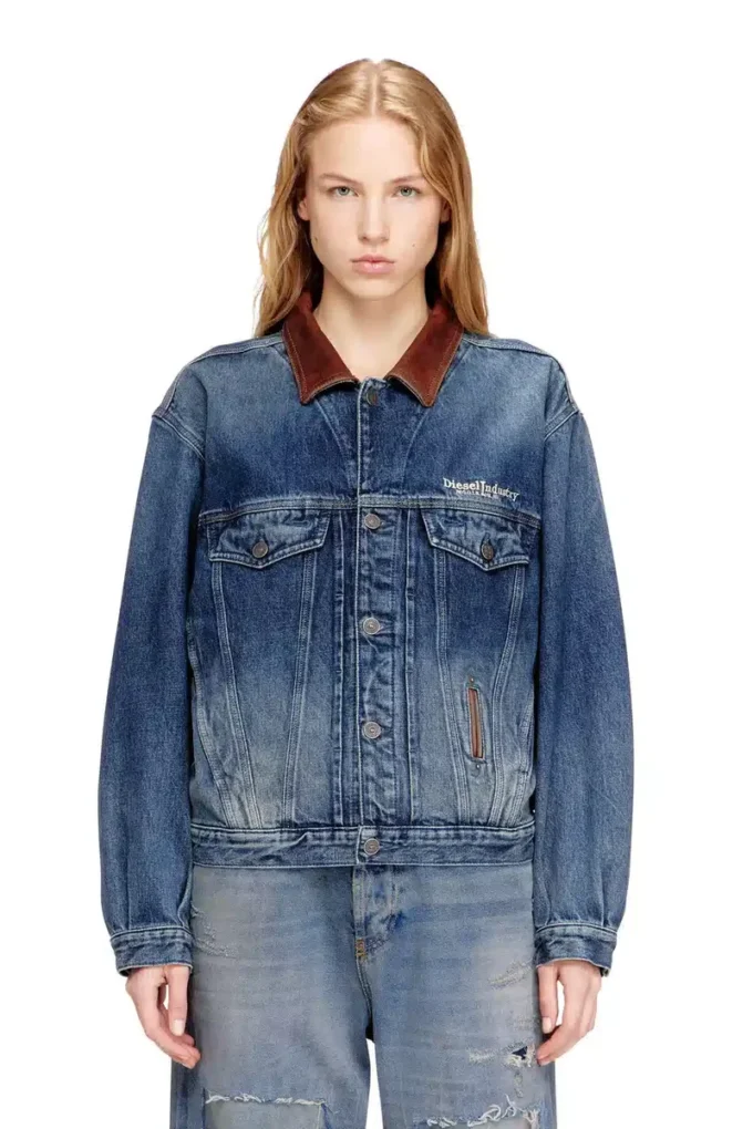 d-denver-s1 Jachetă trucker din denim cu borduri din piele contrastante