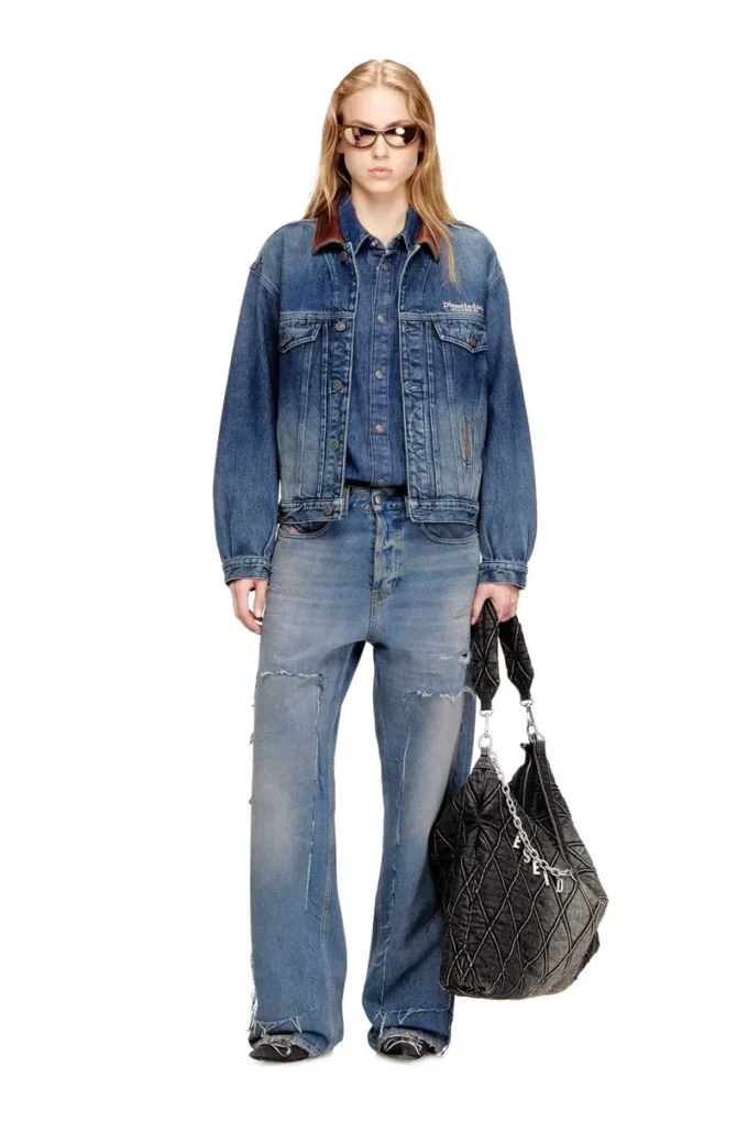 d-denver-s1 Jachetă trucker din denim cu borduri din piele contrastante