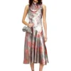 d-ebra Rochie midi metalică cu imprimeu de trandafiri d-ebra Rochie midi metalică cu imprimeu de trandafiri