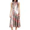 d-ebra Rochie midi metalică cu imprimeu de trandafiri d-ebra Rochie midi metalică cu imprimeu de trandafiri