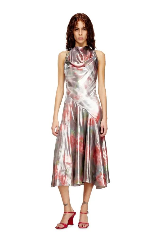 d-ebra Rochie midi metalică cu imprimeu de trandafiri d-ebra Rochie midi metalică cu imprimeu de trandafiri