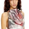 d-ebra Rochie midi metalică cu imprimeu de trandafiri d-ebra Rochie midi metalică cu imprimeu de trandafiri