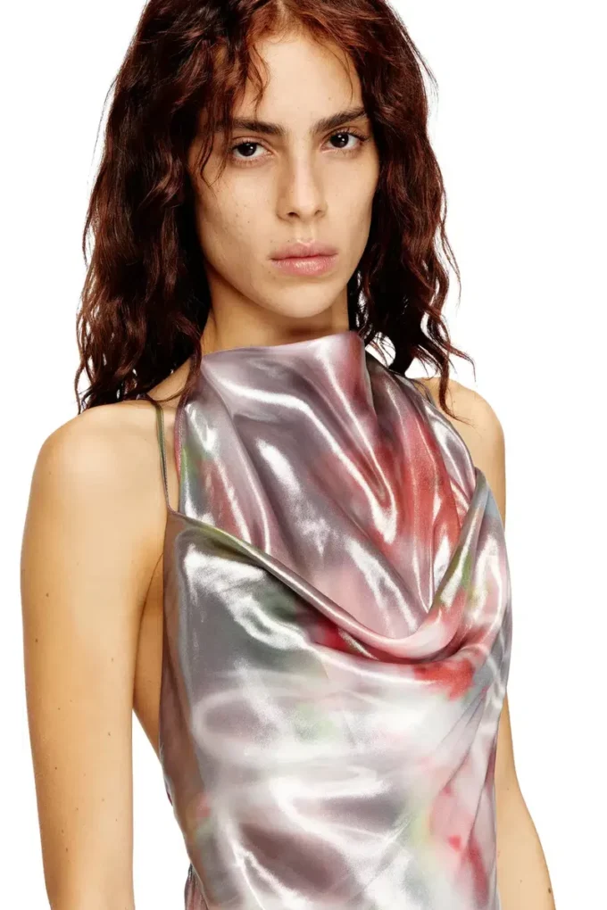 d-ebra Rochie midi metalică cu imprimeu de trandafiri d-ebra Rochie midi metalică cu imprimeu de trandafiri