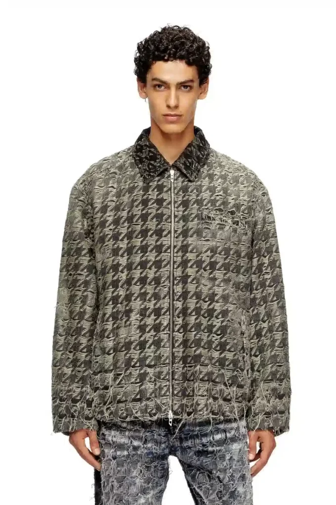 d-elmo-fsh Jachetă din denim cu țesătură în model pied-de-poule