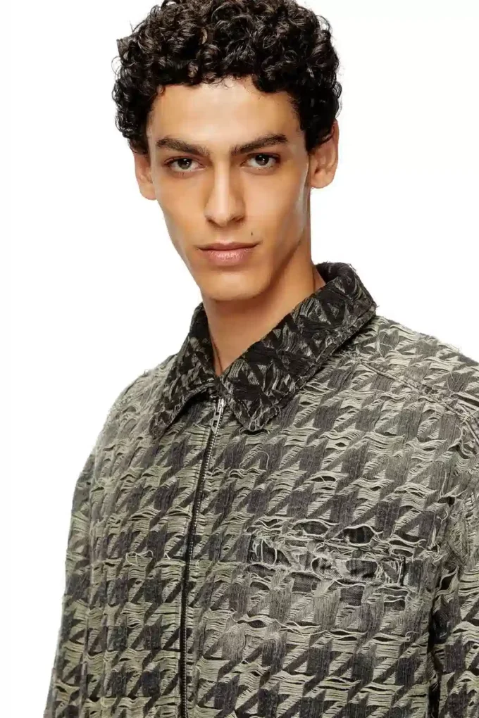 d-elmo-fsh Jachetă din denim cu țesătură în model pied-de-poule