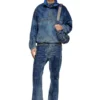 d-flow-fse Jachetă pulover din denim cu efect murdar d-flow-fse Jachetă pulover din denim cu efect murdar