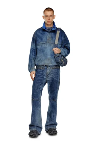d-flow-fse Jachetă pulover din denim cu efect murdar