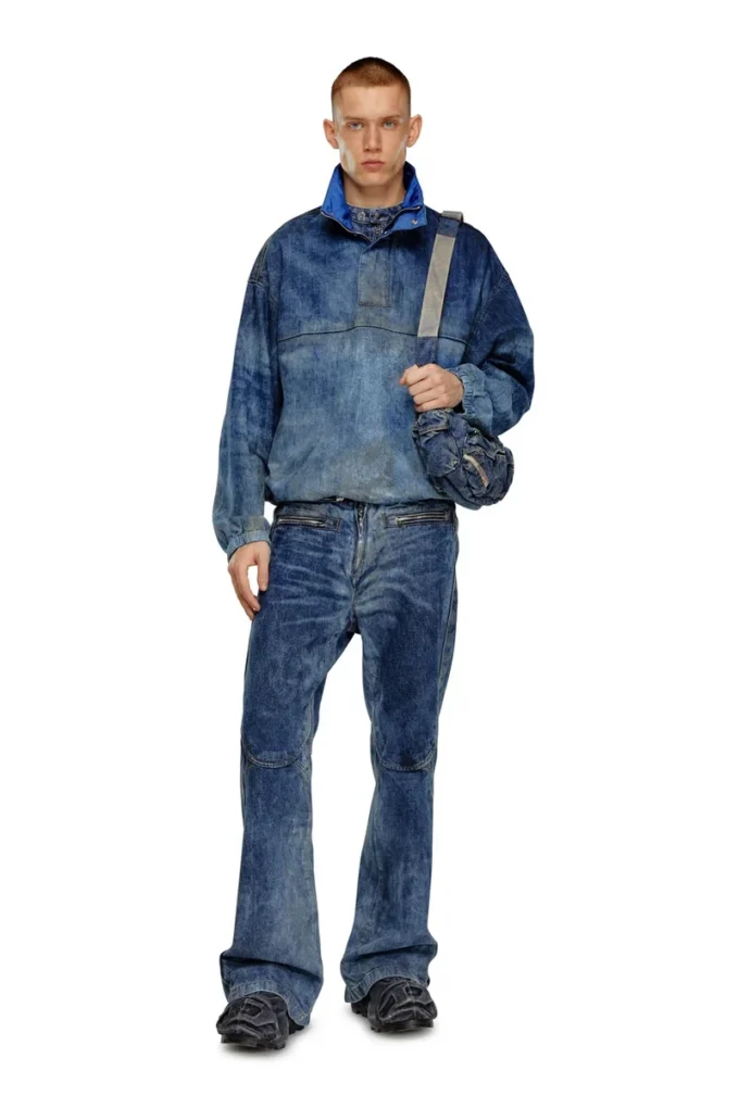 d-flow-fse Jachetă pulover din denim cu efect murdar d-flow-fse Jachetă pulover din denim cu efect murdar