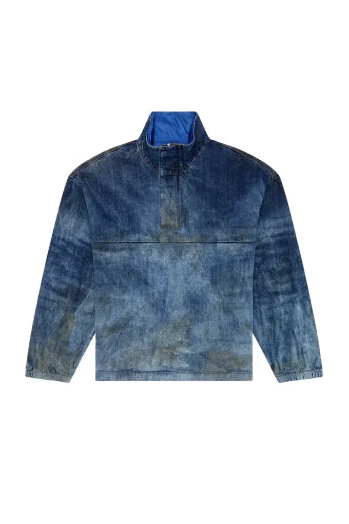 d-flow-fse Jachetă pulover din denim cu efect murdar d-flow-fse Jachetă pulover din denim cu efect murdar