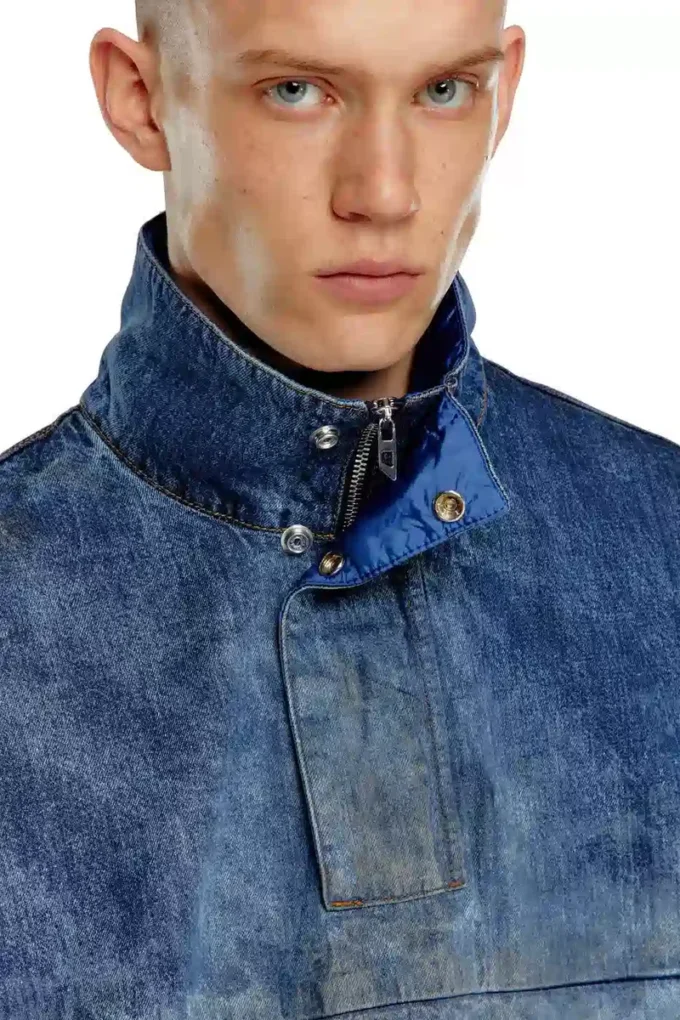 d-flow-fse Jachetă pulover din denim cu efect murdar d-flow-fse Jachetă pulover din denim cu efect murdar
