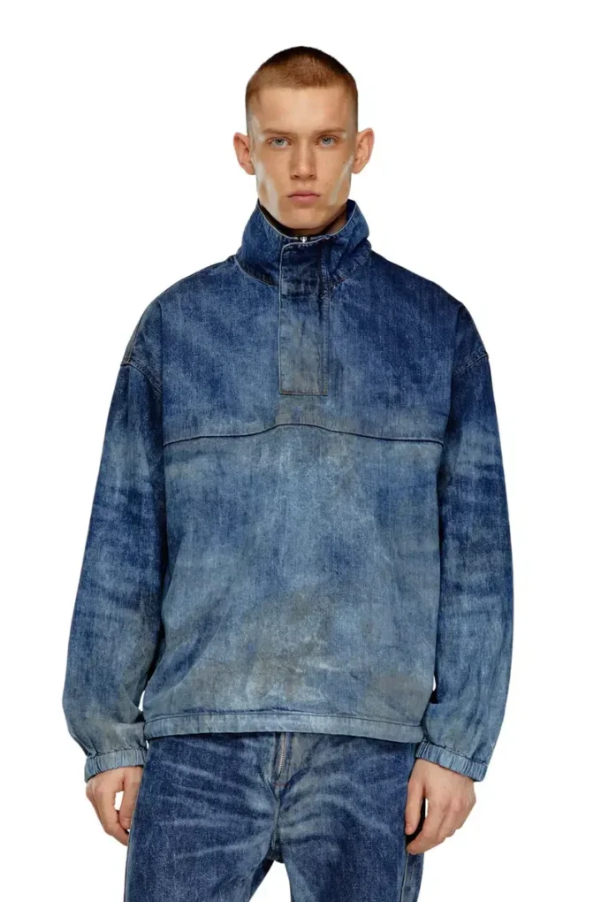 d-flow-fse Jachetă pulover din denim cu efect murdar d-flow-fse Jachetă pulover din denim cu efect murdar