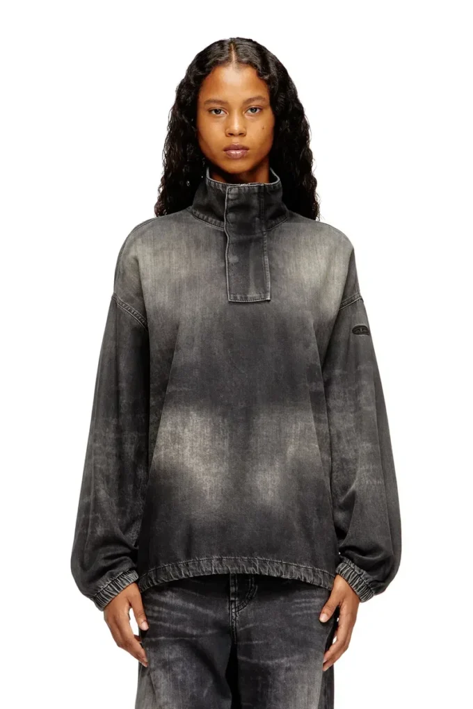 d-flow-s3 Top din denim cu guler înalt d-flow-s3 Top din denim cu guler înalt