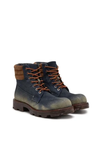 d-hammer lace up w Ghete D-Hammer-Combat din denim și piele întoarsă
