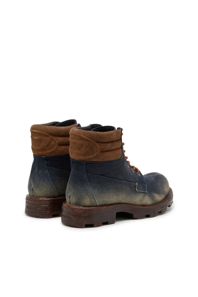 d-hammer lace up w Ghete D-Hammer-Combat din denim și piele întoarsă