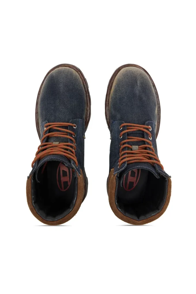 d-hammer lace up w Ghete D-Hammer-Combat din denim și piele întoarsă