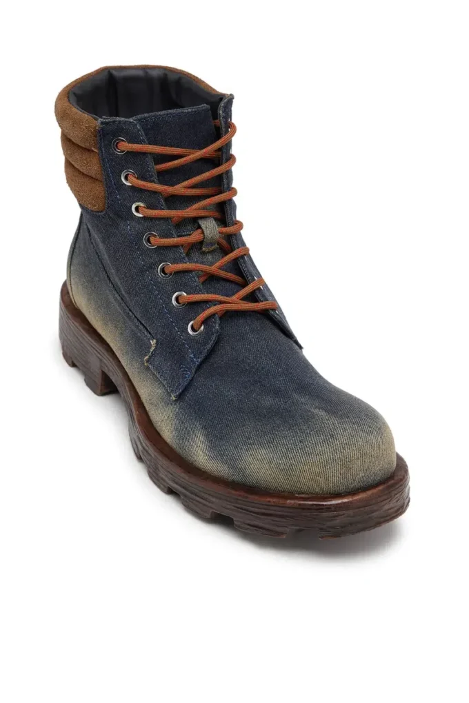 d-hammer lace up w Ghete D-Hammer-Combat din denim și piele întoarsă