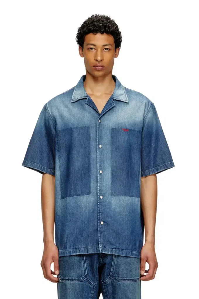 d-nabil-d Cămașă de bowling din denim cu efect contrastant d-nabil-d Cămașă de bowling din denim cu efect contrastant