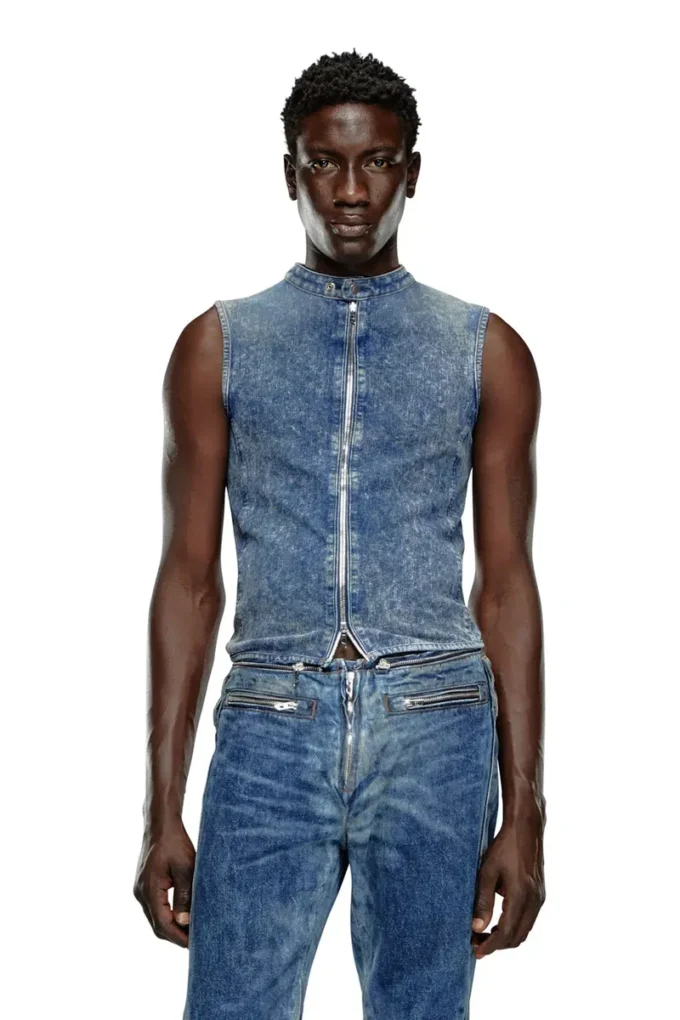 d-nata-fse Top din denim fără mâneci, cu detalii biker d-nata-fse Top din denim fără mâneci, cu detalii biker