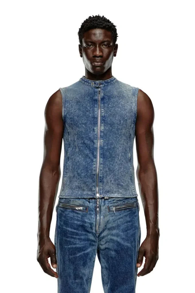d-nata-fse Top din denim fără mâneci, cu detalii biker d-nata-fse Top din denim fără mâneci, cu detalii biker
