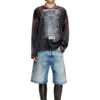 d-rixford-s Pantaloni scurți din denim cu imprimeu cu versuri d-rixford-s Pantaloni scurți din denim cu imprimeu cu versuri